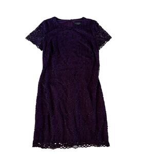 NWT Purple Lace Short Sleeve Shift Mini Dress Sz 6P